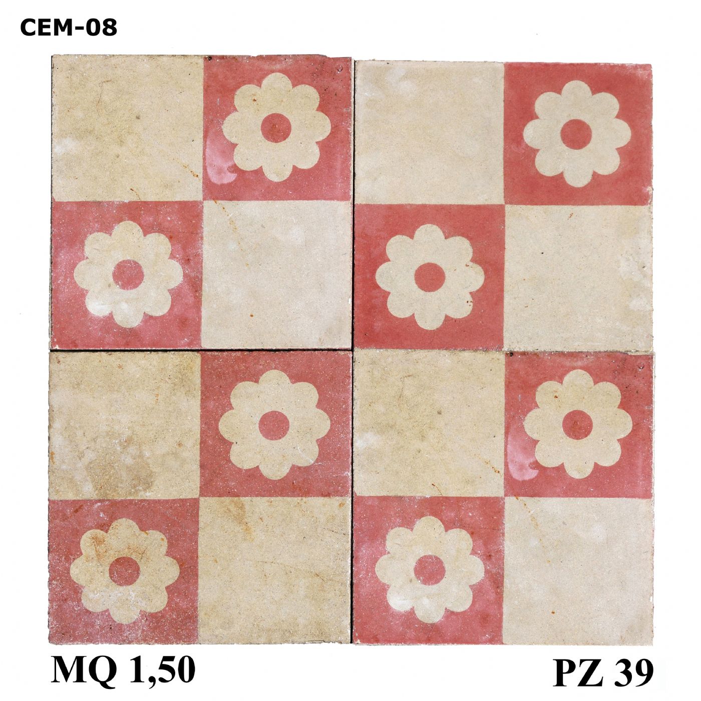 Ancien dallage en carreaux de ciment. 20x20 cm. Début du XXe siècle.
